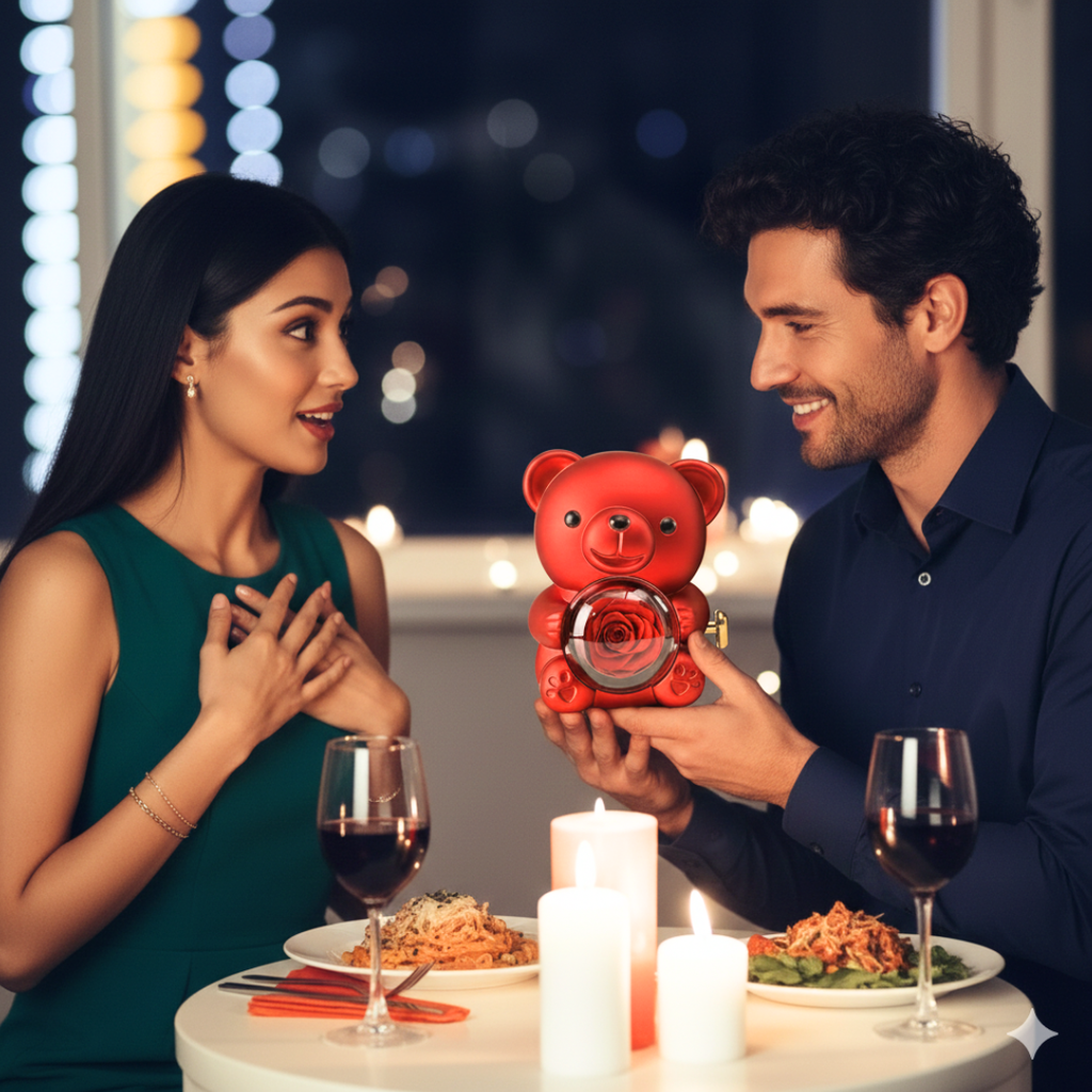 Osito con rosa eterna y collar personalizado